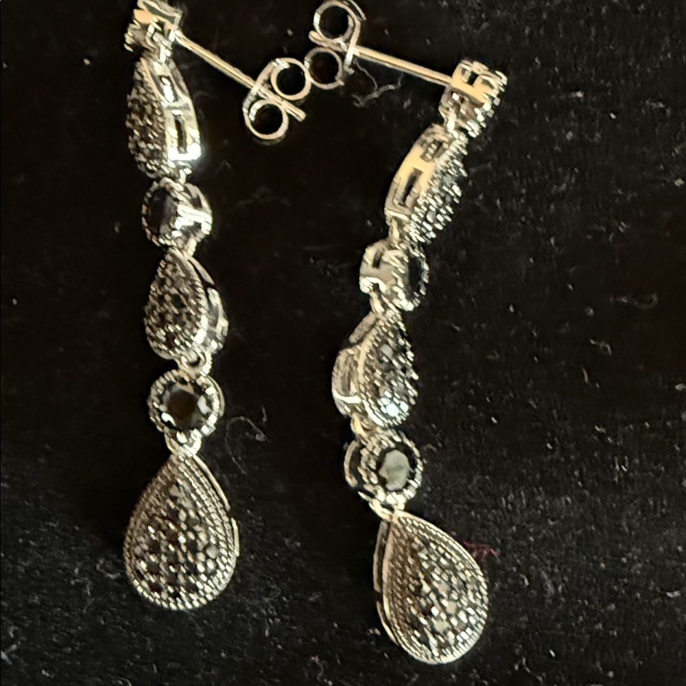 Elegant Silver and Black Drop Earrings